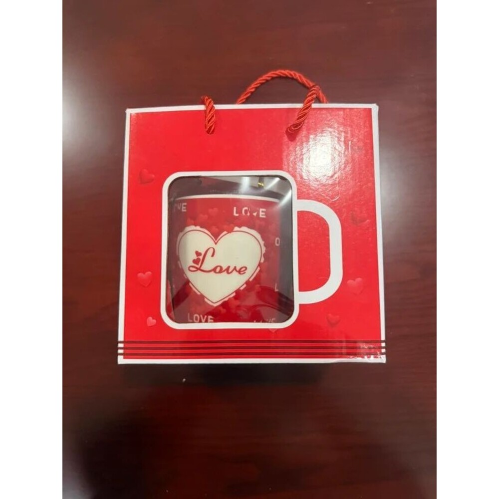 Beautiful red “Love” mug with matching spoon and gift box